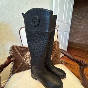 Tory Burch black quilted leather Miller riding boots, size 5.  Worn twice.